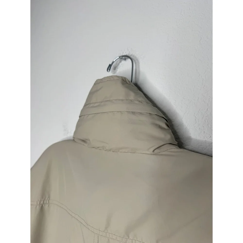 JM Collection Womens Tan Khaki Hooded Utility Rain Jacket Contrast Trim Size‎ L